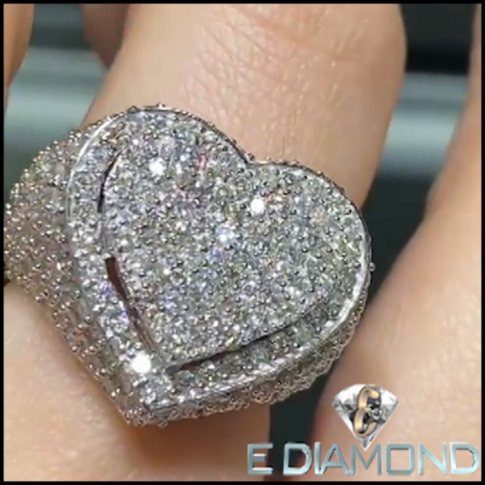10K Solid Gold Round 3 Carat Natural Diamond Heart Ring